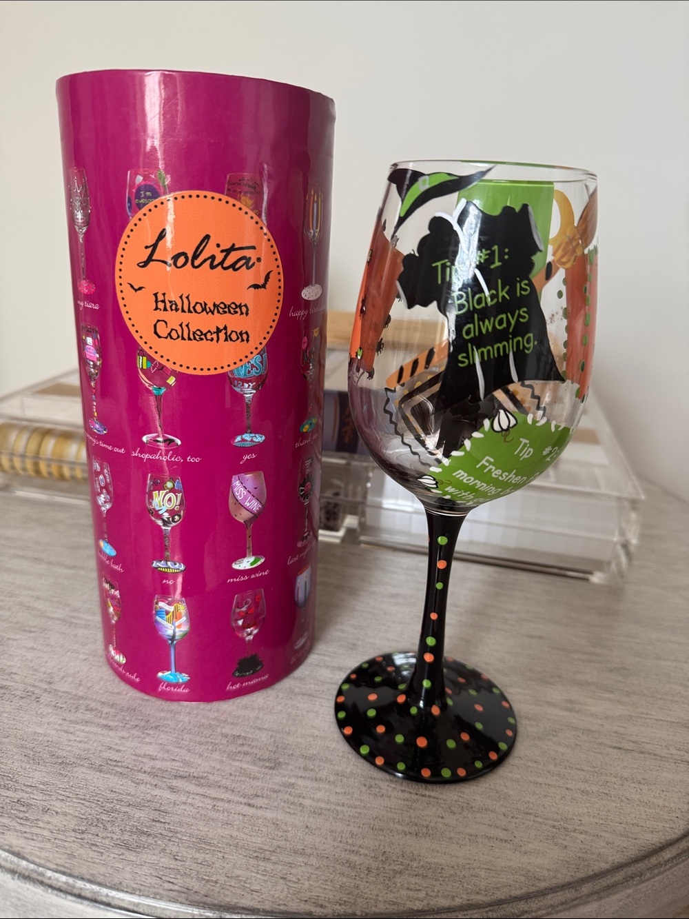 Lolita Black & Green Halloween Painted Wine Glass